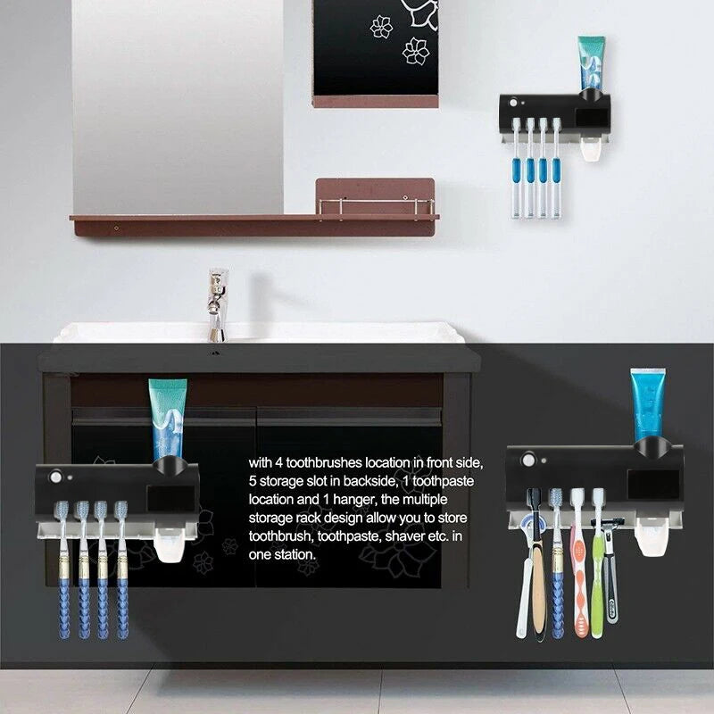 Wall-Mounted Dispensing/Sterilizing Toothbrush Holder