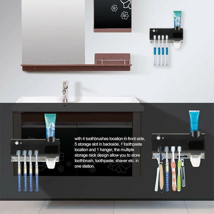 Wall-Mounted Dispensing/Sterilizing Toothbrush Holder